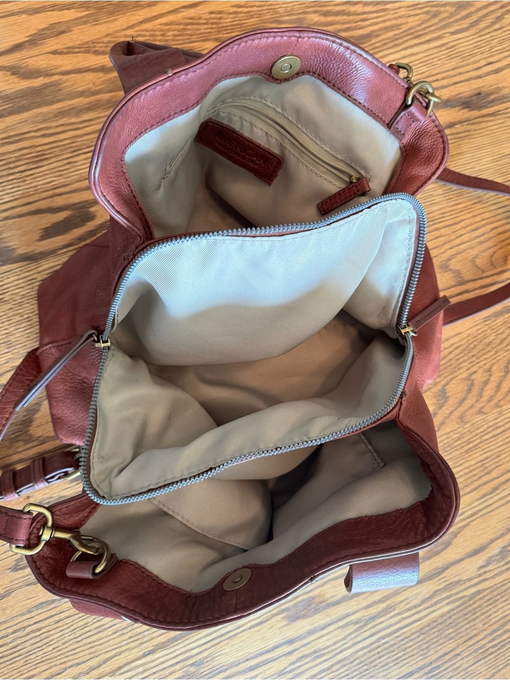 American Leather Co Ada Triple Entry Satchel Mahogany Brown Crossbody Bag - Picture 6 of 9